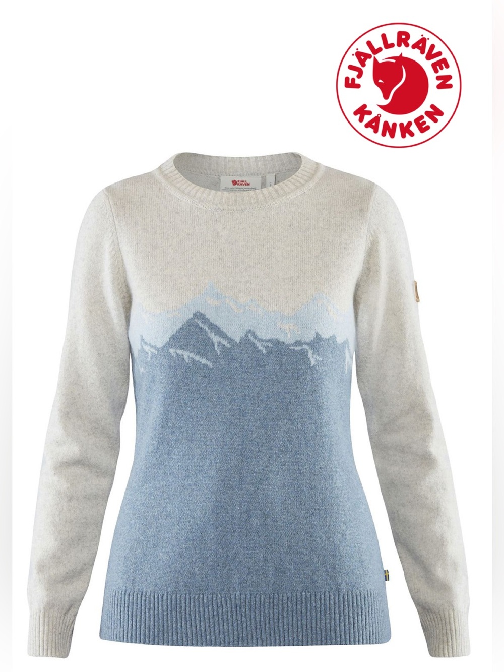 Fjallraven Mountain Intarsia Wool Sweater in Light Blue and Cream